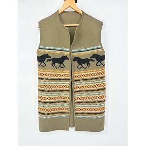 Vintage Horse Sweater Vest Womens Equestrian Cowgirl Rodeo Ranch Western Medium